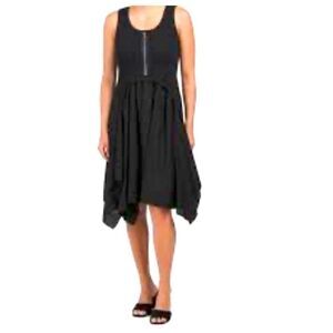 ForCynthia black sleeveless asymmetrical linen blend dress